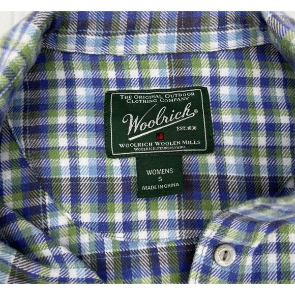 Woolrich Womens Plaid Long Sleeve Flannel Shirt Green & Blue‎ Button-Down Size S - Picture 2 of 5